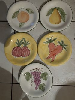 5 Fruit Painted Plates.   