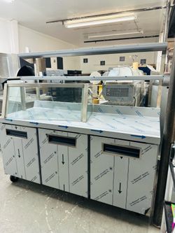 Refrigerator worktop with double overshelf
