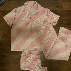 Victoria's Secret Women's 3 Piece Pajama Set XL Silky Top, Pants, Shorts