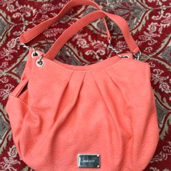 NINE WEST pink peach red orange leather hobo beach shoulder Purse Bag
