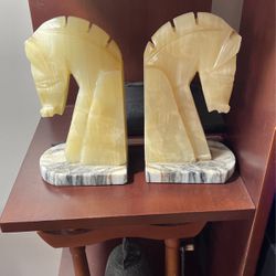 Mid-Century Italian Carved Onyx IHorse Bookends 