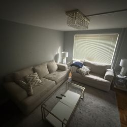 Neutral Sofa Set, Coffee Table & Fireplace TV Console