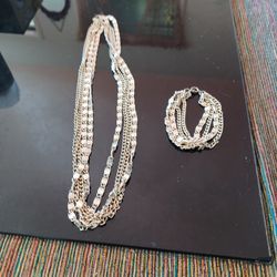 Multi Chain Strand Necklace And Bracelet Set