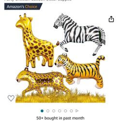 New Zebra Safari Themed Foil Ballon 4 Total 