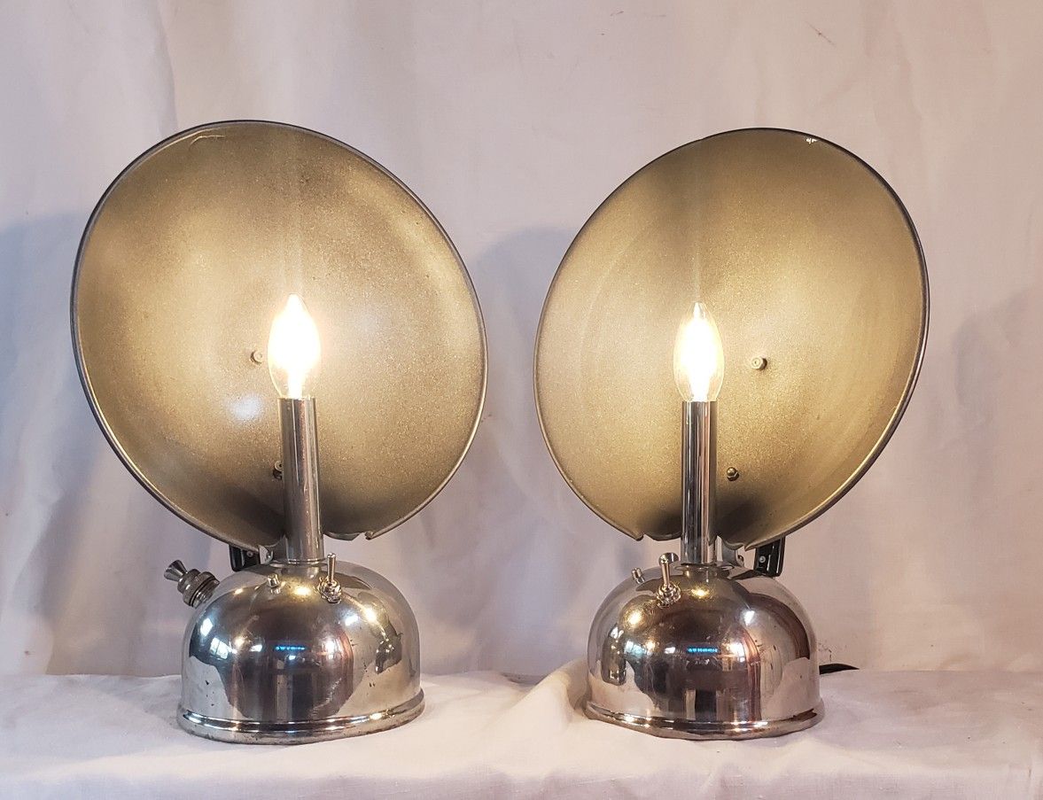 2 Antique Reflective Kerosene Heater Lamps
