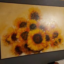Vintage Oversized Sunflower Oil On Canvas Art by Carlo.  60 x 40 Thumbnail