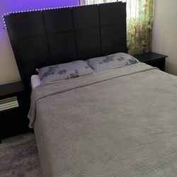 Queen Bed AND Two Nightstands,Office Table with Chair,and Two Wall Pictures.