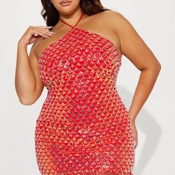 Fashion Nova Coral Red Sequin Mini Dress