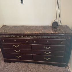 Queen Bed Frame With Spring Box , Night Stand, 2 Dresser