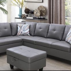 Dark Grey Sectional Couch Set w/ Ottoman (Left Chaise) 👍FREE FINANCING AVAILABLE❗NO CREDIT CHECK❗ 