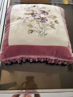 Mauve Velvet embroidered throw pillow