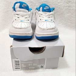 Nike Air Force 1 Low Toddler Size 5C White Light Blue DV1342-101 Pre-owned