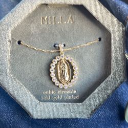 14k Gold Plated Virgin Marry Necklace With Cz 