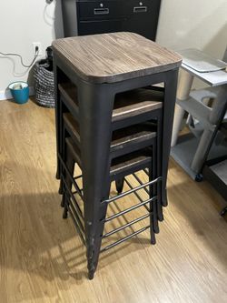 TWO Espresso Bar Stools With Wooden Top