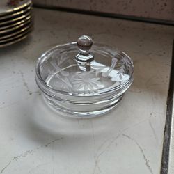 Vintage Etched Glass Small Candy Dish