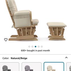 USED - Storkcraft Premium Hoop Glider and Ottoman (Natural/Beige) – Padded Cushions with Storage Pocket - Nursery Rocking Chair 