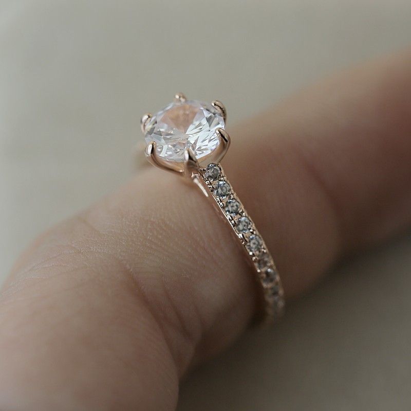 "Simple Crystal Clear Round Pure Zircon Thin Rings for Women, EVGG1458