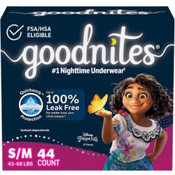 Brand New in Box Goodnites  Girls Nighttime Bedwetting Underwear Pamper Diaper Size S/M (43-68 lbs) 44 Count $20