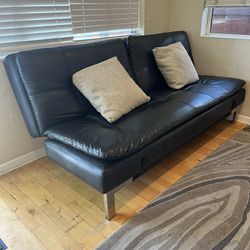 Black Leather Fold Down Couch Sleeper Sofa
