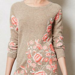 Anthropologie Sleeping On Snow Embroidered Sweater Size S