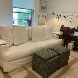 Macy's Brenalee 93" Performance Fabric Slipcover Sofa with Four Accent Pillows