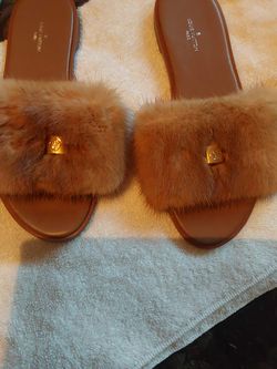 Louis Vuitton Mink Fur Flat Slide Sandals