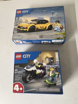 LEGO City Yellow Taxi Car Building Toy and LEGO City Police Motorcycle Chase Building Toy .Each 6$ Both 10$