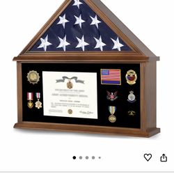 Flag Display Case Large Military Shadow Box Fits a Folded 5'x9.5' Veterans Burial Memorial Funeral Flag with Certificate Document Holder Frame and Fel