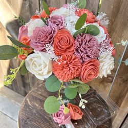 Wood Flower Quinceñera Or Wedding Bouquet