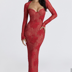 Red Lace Embroidered Maxi Dress - Limited Edition