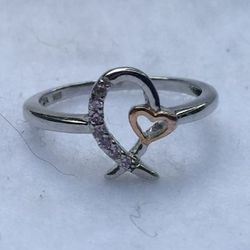 Sterling Silver 925 Bow-Tie and Heart Silver Ring in Size 6 3/4