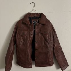 Womens Real Leather Cognac Brown Trucker Jacket