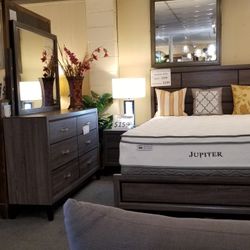 Brand New Gray Queen Brdframe + Dresser + Mirror + Nightstand 4PCs Set