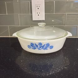 Vintage Anchor Hocking Fire King Cornflower Baking Dish 2Qt