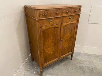 Antique Art Deco Walnut 8 Drawer Dresser with Unique Brass Pulls