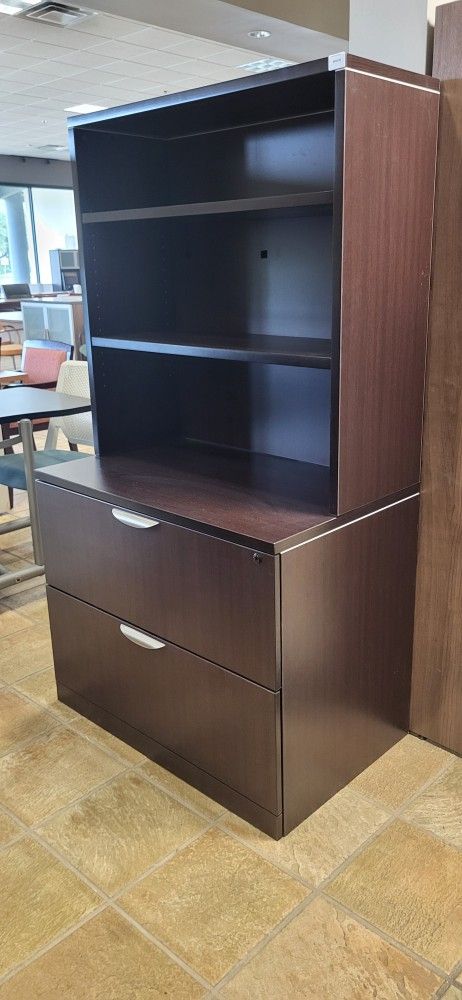 Pre Owned Espresso Bookcase Hutch With Lateral File