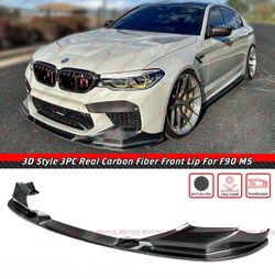 18-20 BMW M5 F90 3D STYLE 3PC REAL CARBON FIBER FRONT BUMPER LIP