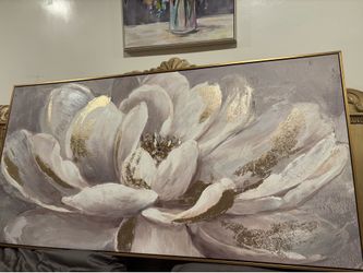 Large canvas flower painting with gold frame
