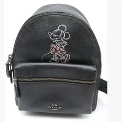 COACH Disney Backpack Black Leather Minnie Mouse 