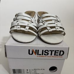 UNLISTED Kenneth Cole Production Strappy White Cork Wedge Sandal, Size 7M