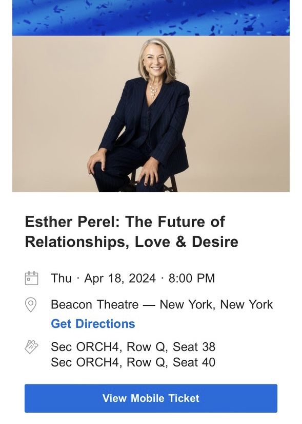 Esther Perel - FREE TICKETS Unable To Attend