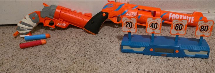 Two nerf fortnite editions with an auto target