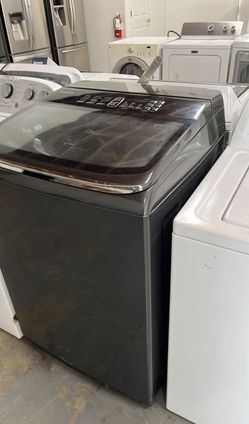 Samsung Top Load Washer – Black Stainless, Glass Lid, HE