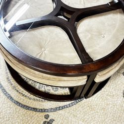 Glass coffee table with 4 Cushion Seats 