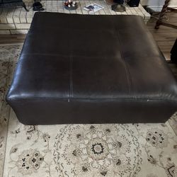 Brown Leather Ottoman 