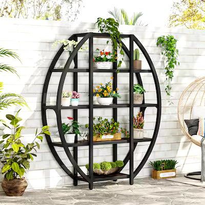 Tribesigns Rustic Brown Metal 5 -Shelf Ladder Bookcase (