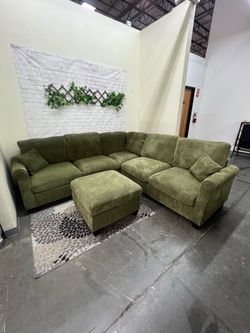 Corduroy sectional sofa with ottoman