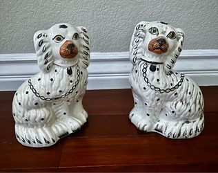 Antique 19th C. Victorian Staffordshire Spaniel Dogs – Pair of Ceramic Mantle Figurines