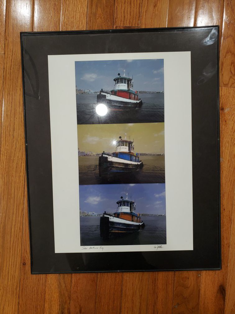 Color variation nautical john arthur tugboat painting (12" L by 16" H)