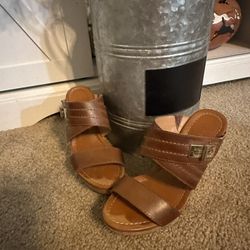 Tommy Hilfiger Mili Wedge Cork Sandal Shoe Size 6M Brown 